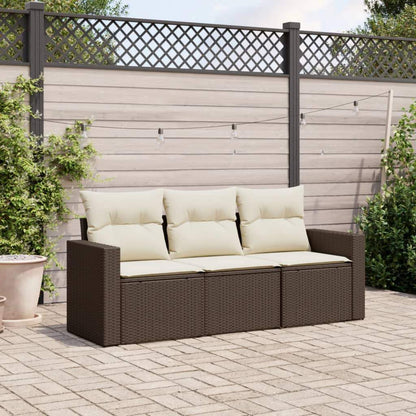 Set Divano da Giardino 3 pz con Cuscini Marrone in Polyrattan - homemem39