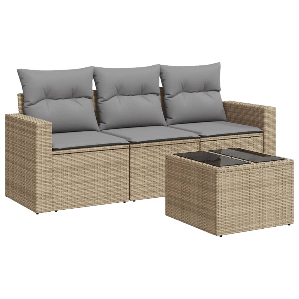 Set Divano da Giardino 4 pz con Cuscini Beige in Polyrattan | homemem39