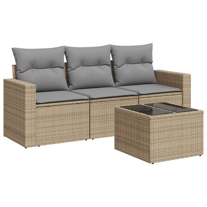 Set Divano da Giardino 4 pz con Cuscini Beige in Polyrattan | homemem39