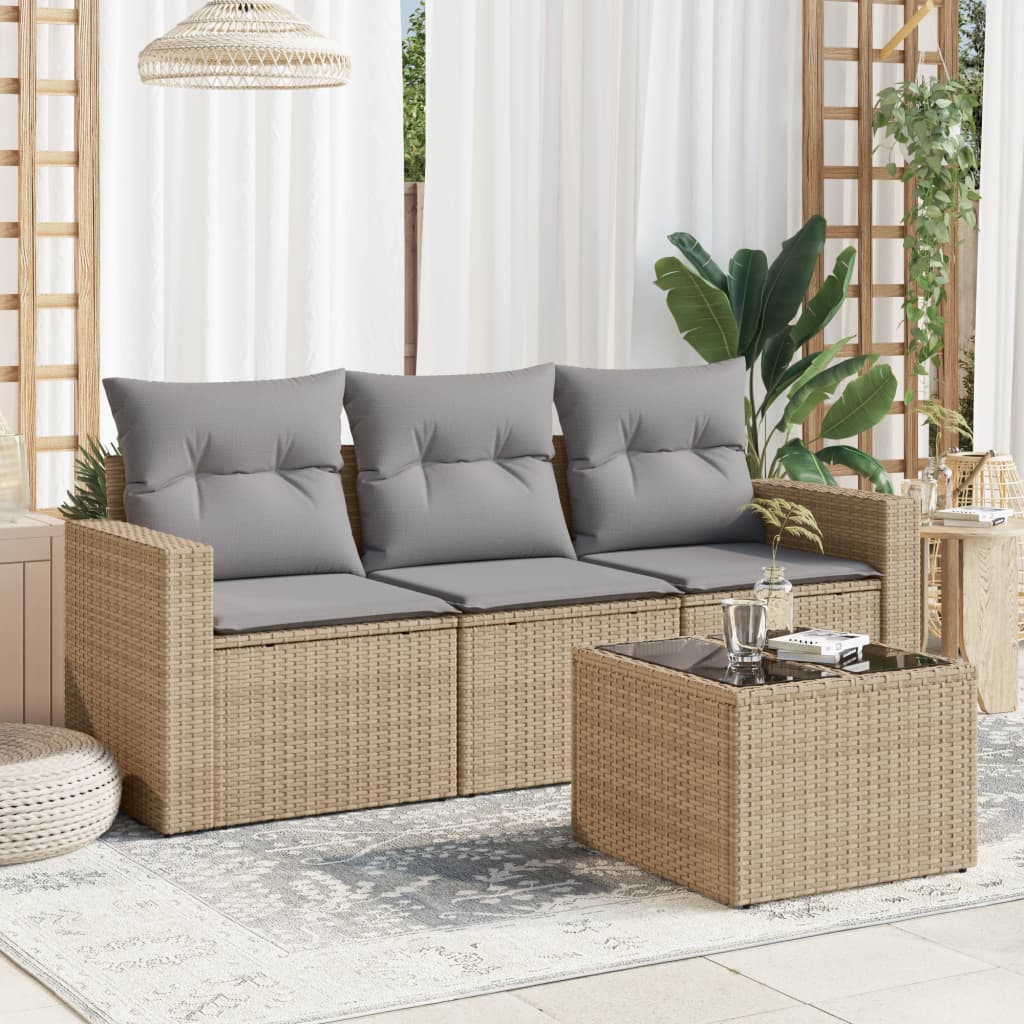 Set Divano da Giardino 4 pz con Cuscini Beige in Polyrattan | homemem39