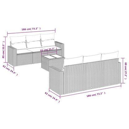 Set Divani da Giardino 7 pz con Cuscini Grigio in Polyrattan