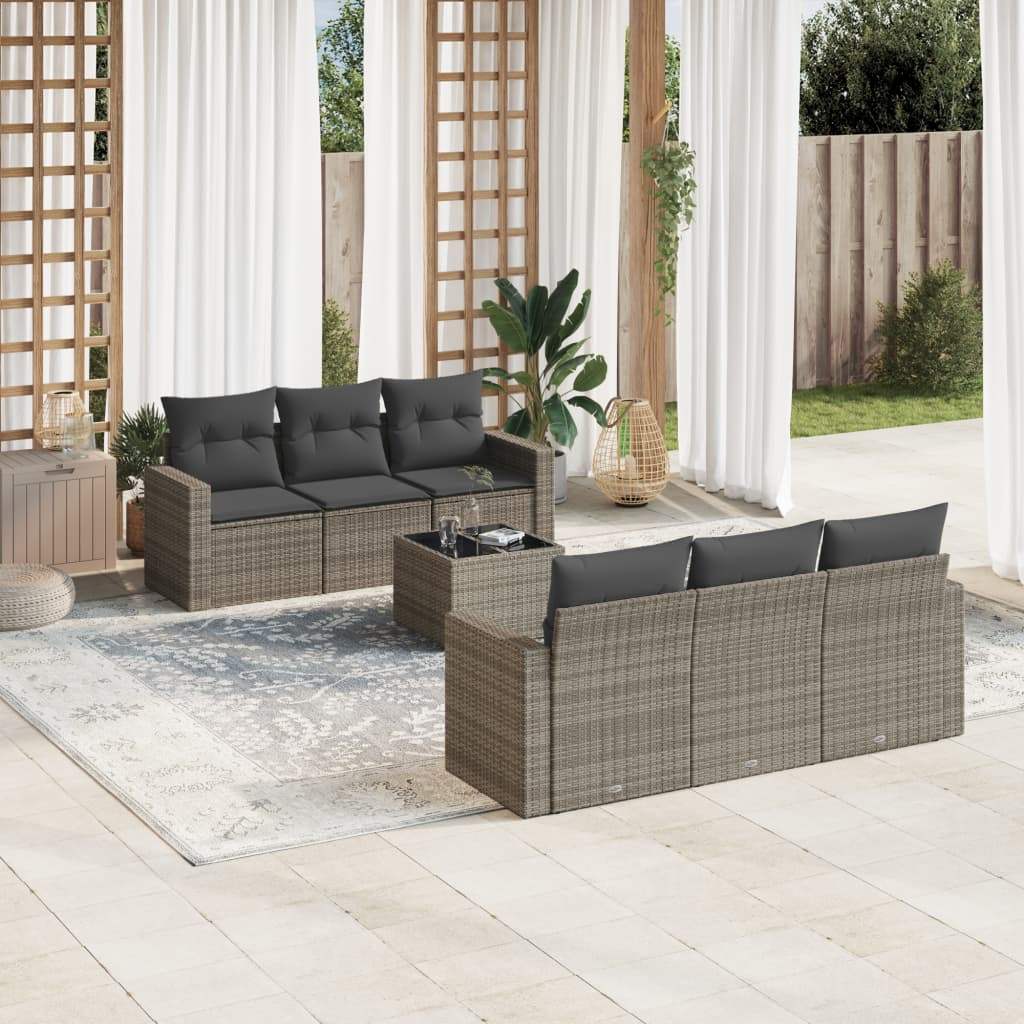 Set Divani da Giardino 7 pz con Cuscini Grigio in Polyrattan - homemem39