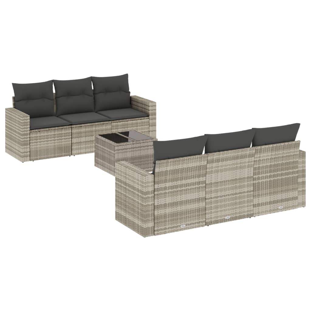 Set Divani da Giardino 7pz con Cuscini Grigio Chiaro Polyrattan - homemem39