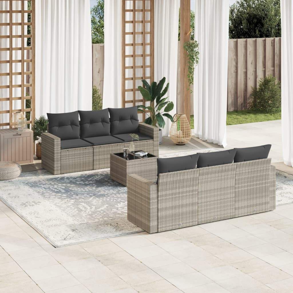 Set Divani da Giardino 7pz con Cuscini Grigio Chiaro Polyrattan - homemem39