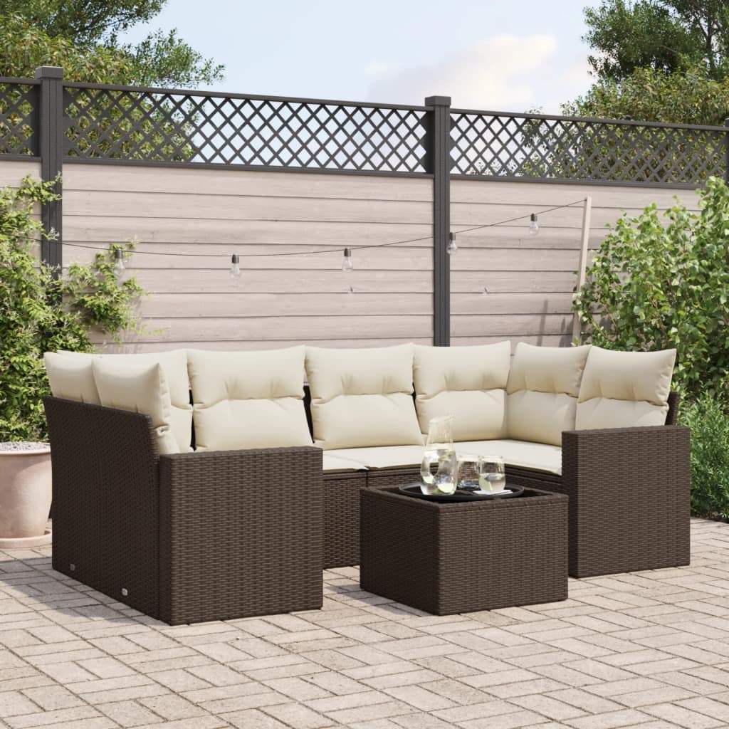 Set Divani da Giardino 7 pz con Cuscini Marrone in Polyrattan - homemem39