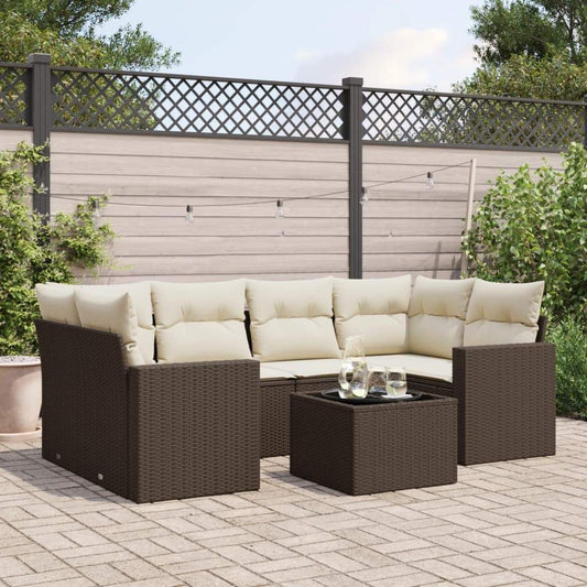 Set Divani da Giardino 7 pz con Cuscini Marrone in Polyrattan - homemem39