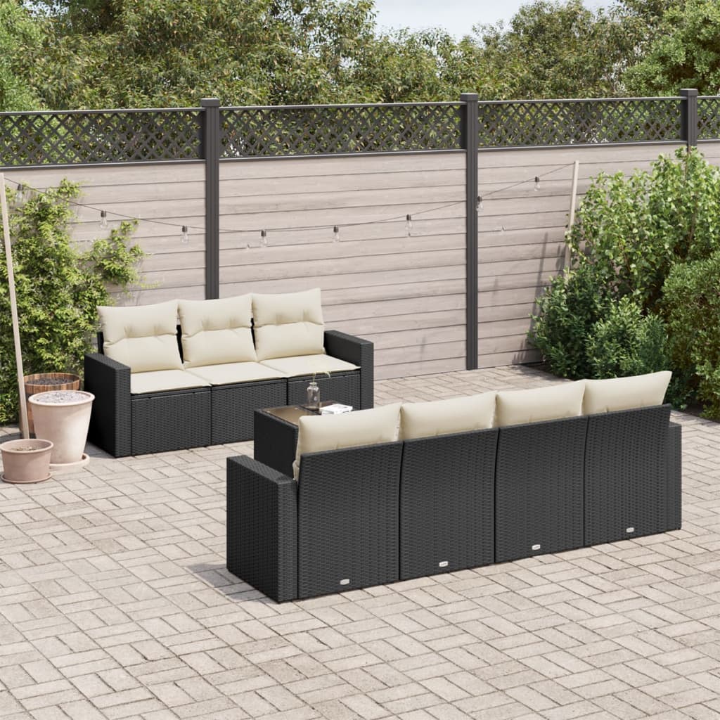 Set Divani da Giardino con Cuscini 8 pz Nero in Polyrattan | homemem39