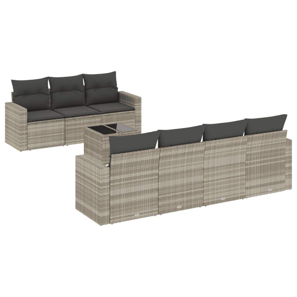 Set Divano da Giardino 8pz con Cuscini Grigio Chiaro Polyrattan - homemem39