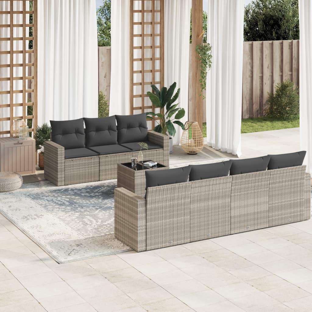 Set Divano da Giardino 8pz con Cuscini Grigio Chiaro Polyrattan - homemem39