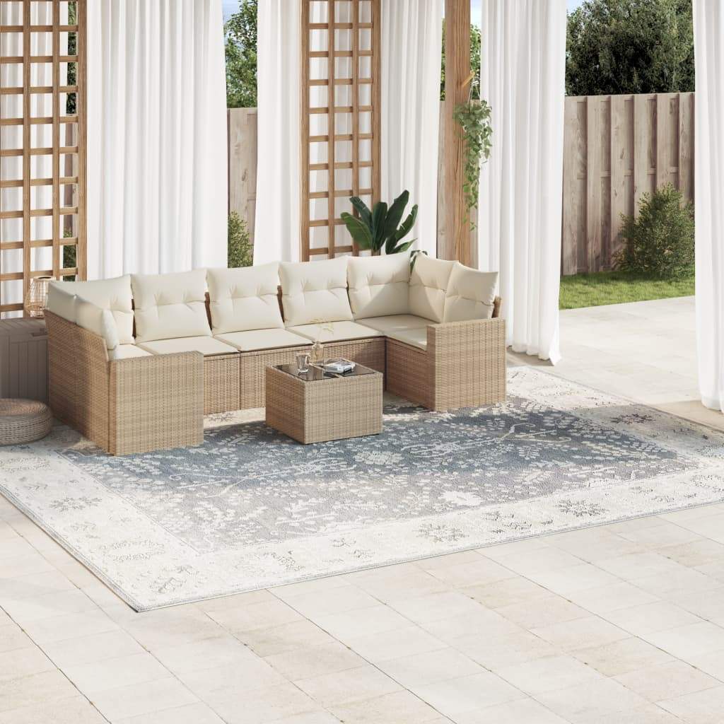 Set Divano da Giardino 8 pz con Cuscini Beige in Polyrattan - homemem39