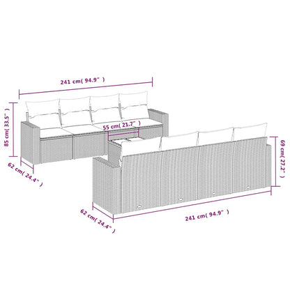 Set Divani da Giardino 9 pz con Cuscini Nero in Polyrattan | homemem39