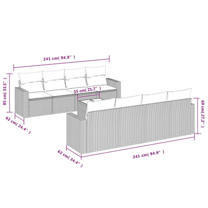 Set Divani da Giardino 9 pz con Cuscini Nero in Polyrattan | homemem39