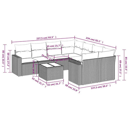 Set Divani da Giardino 9 pz con Cuscini Nero in Polyrattan
