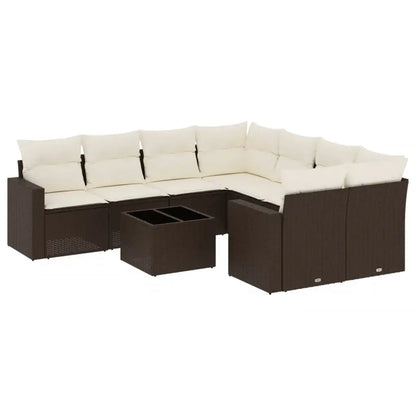 Set Divani da Giardino 9pz con Cuscini Marrone in Polyrattan - homemem39