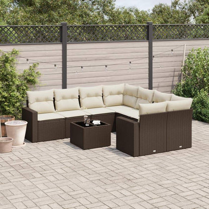 Set Divani da Giardino 9pz con Cuscini Marrone in Polyrattan - homemem39