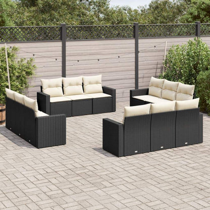 Set Divani da Giardino 12 pz con Cuscini Nero in Polyrattan - homemem39