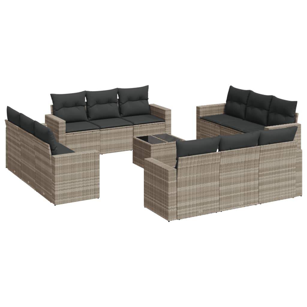 Set Divani Giardino 13 pz con Cuscini Grigio Chiaro Polyrattan - homemem39