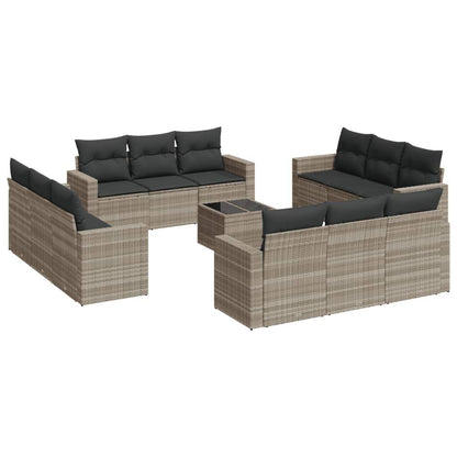 Set Divani Giardino 13 pz con Cuscini Grigio Chiaro Polyrattan - homemem39