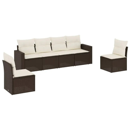 Set Divano da Giardino 6 pz con Cuscini Marrone in Polyrattan - homemem39