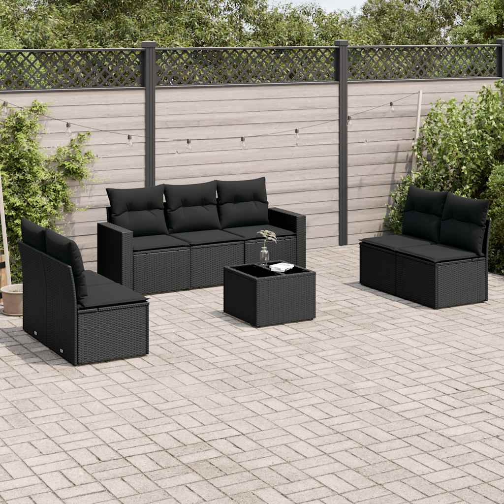 Set Divani da Giardino con Cuscini 8 pz Nero in Polyrattan | homemem39
