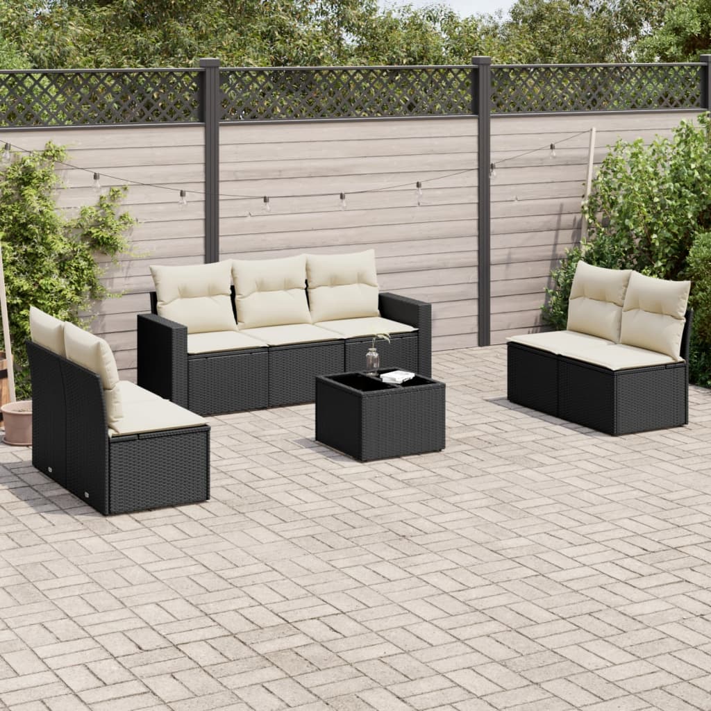 Set Divani da Giardino con Cuscini 8 pz Nero in Polyrattan | homemem39