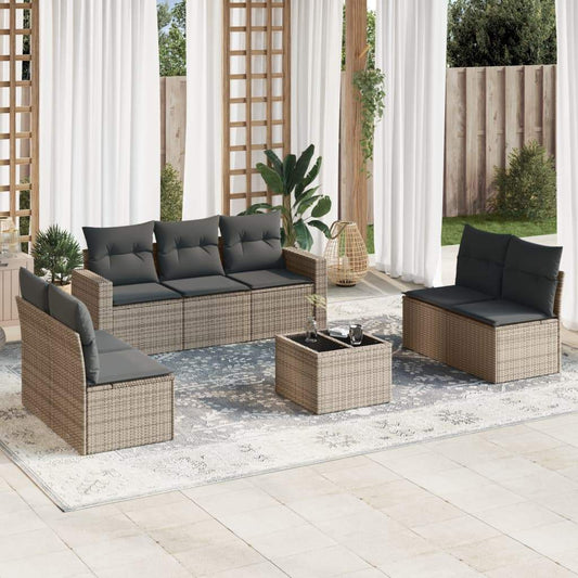 Set Divano da Giardino 8 pz con Cuscini Grigio in Polyrattan - homemem39