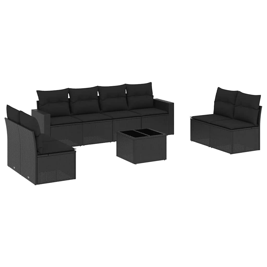 Set Divani da Giardino 9 pz con Cuscini Nero in Polyrattan | homemem39