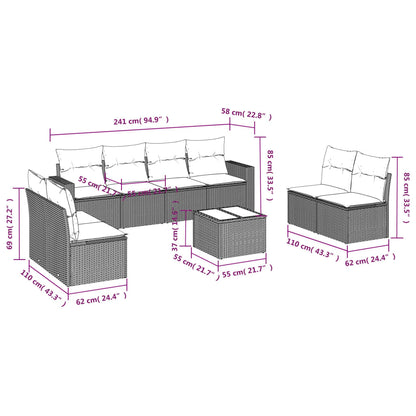 Set Divani da Giardino 9 pz con Cuscini Nero in Polyrattan | homemem39