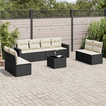 Set Divani da Giardino 9 pz con Cuscini Nero in Polyrattan | homemem39