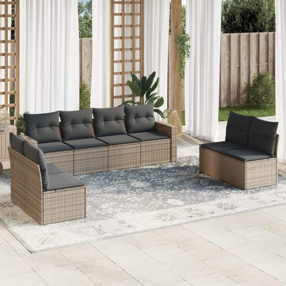Set Divano da Giardino 9 pz con Cuscini Grigio in Polyrattan - homemem39