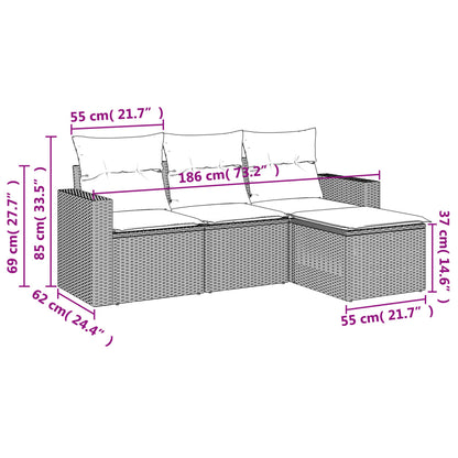 Set Divano da Giardino 4 pz con Cuscini Beige in Polyrattan | homemem39