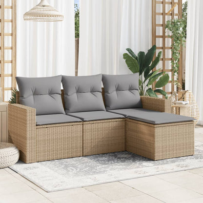 Set Divano da Giardino 4 pz con Cuscini Beige in Polyrattan | homemem39