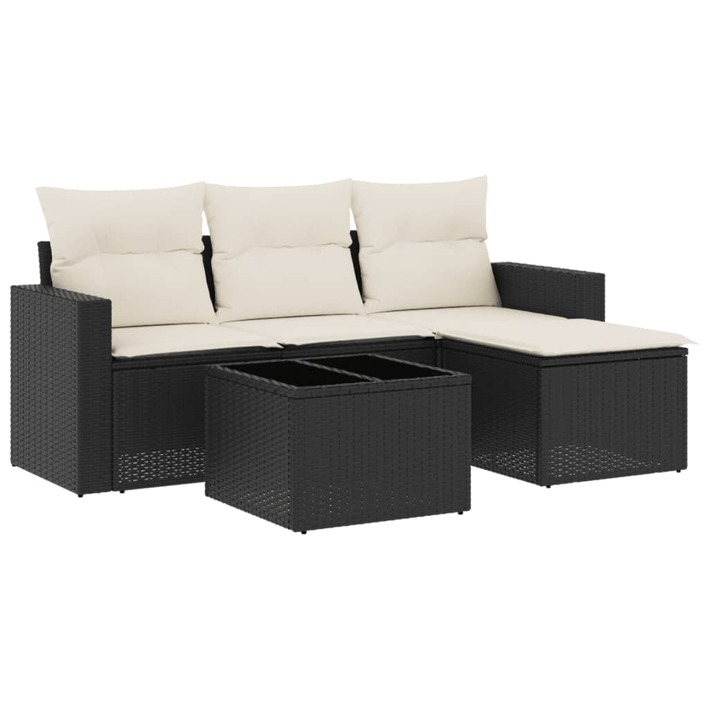 Set Divani da Giardino 5 pz con Cuscini in Polyrattan Nero | homemem39
