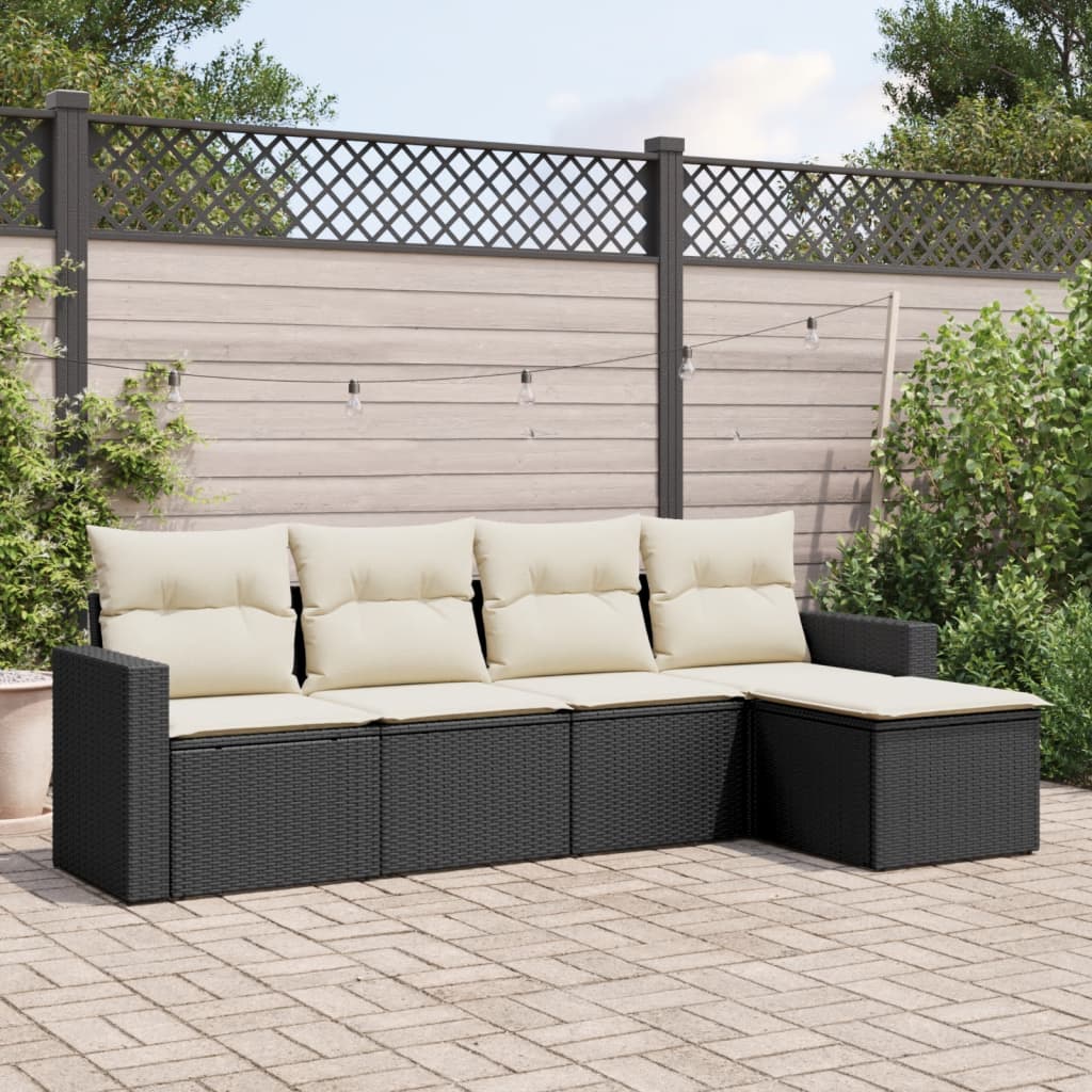 Set Divani da Giardino 5 pz con Cuscini in Polyrattan Nero | homemem39