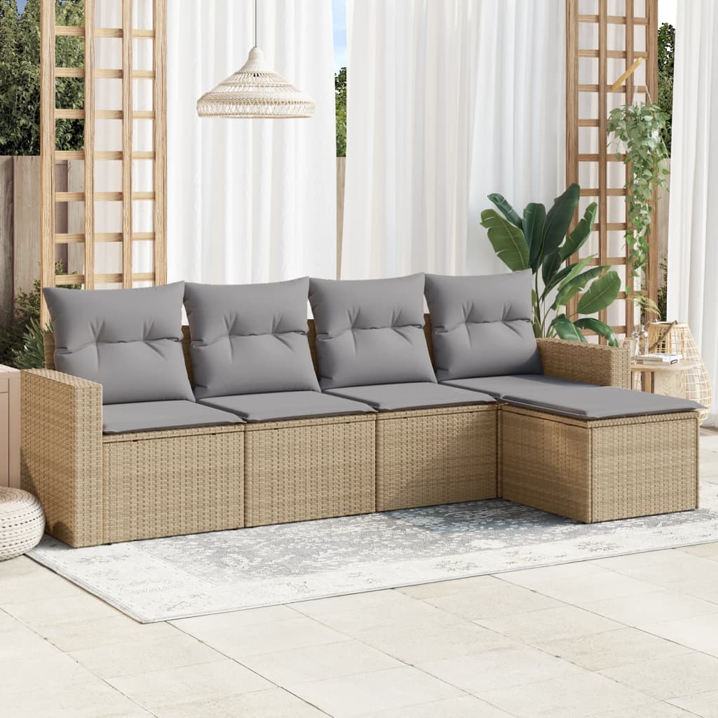 Set Divano da Giardino 5 pz con Cuscini Beige in Polyrattan | homemem39