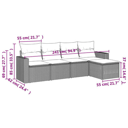 Set Divano da Giardino 5 pz con Cuscini Grigio in Polyrattan - homemem39