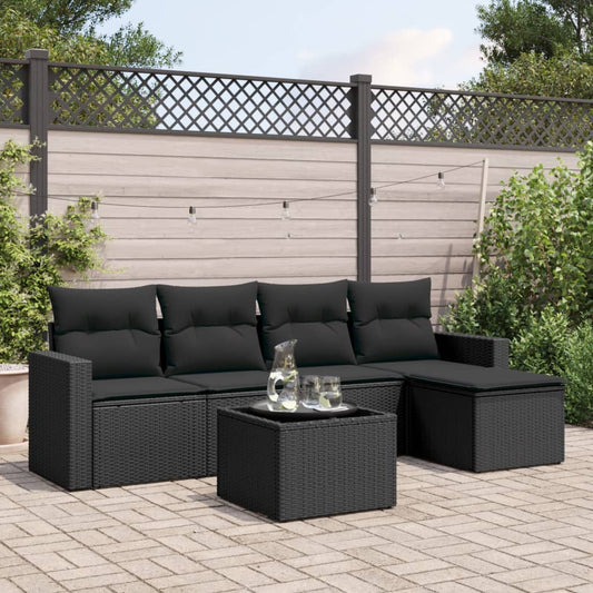 Set Divano da Giardino 6 pz con Cuscini Nero in Polyrattan - homemem39