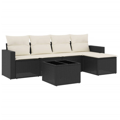 Set Divano da Giardino 6 pz con Cuscini Nero in Polyrattan | homemem39