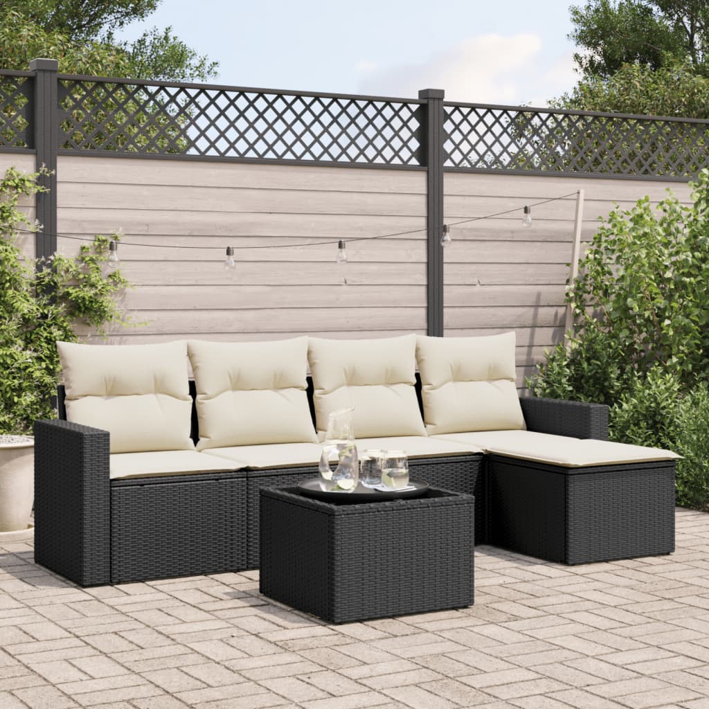 Set Divano da Giardino 6 pz con Cuscini Nero in Polyrattan | homemem39