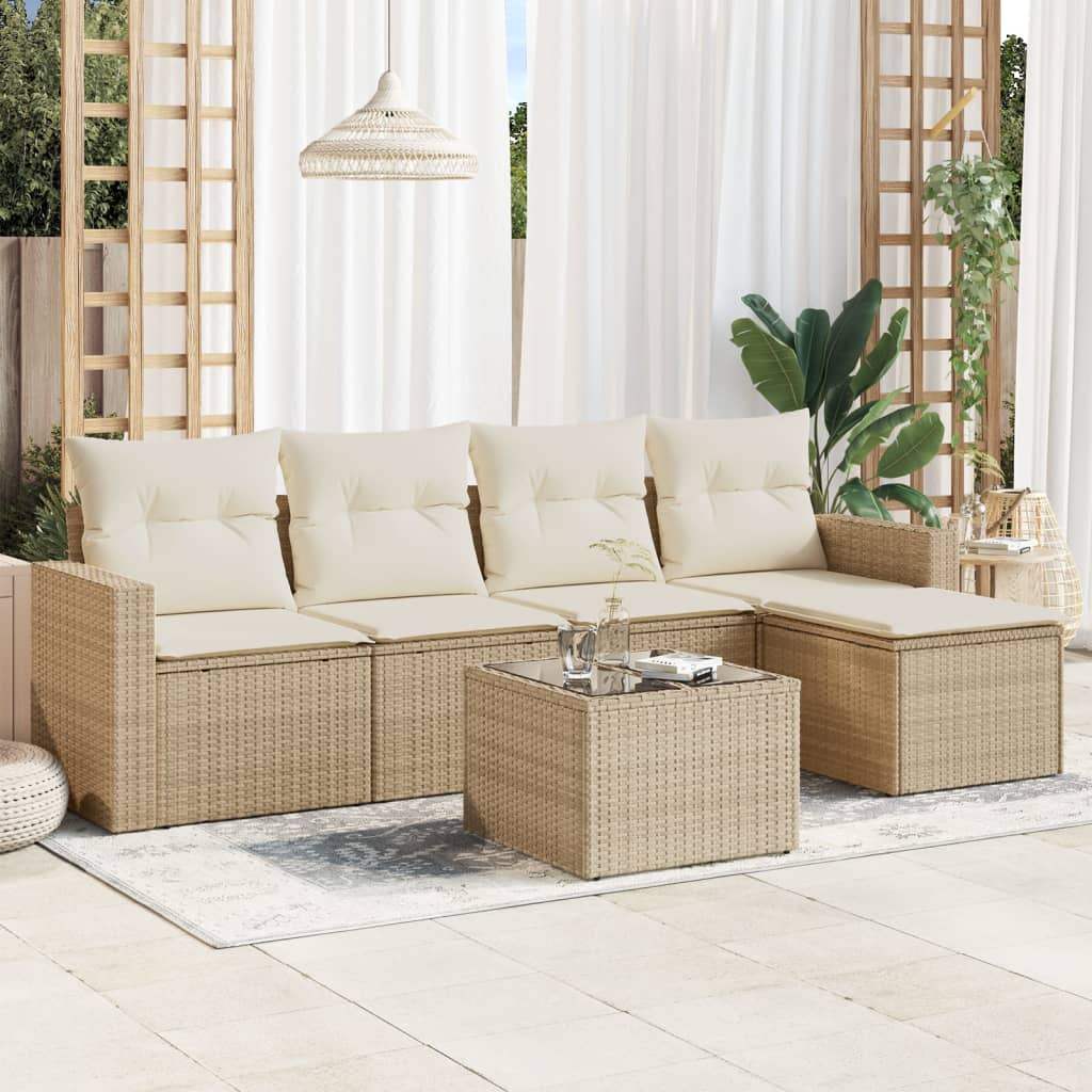 Set Divano da Giardino 6 pz con Cuscini Beige in Polyrattan - homemem39