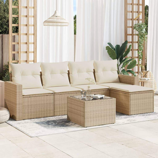 Set Divano da Giardino 6 pz con Cuscini Beige in Polyrattan - homemem39