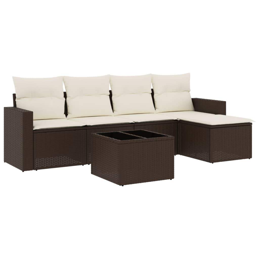 Set Divano da Giardino 6 pz con Cuscini Marrone in Polyrattan - homemem39