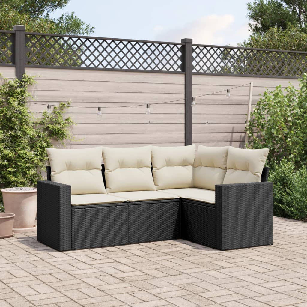 Set Divani da Giardino 4 pz con Cuscini Nero in Polyrattan | homemem39