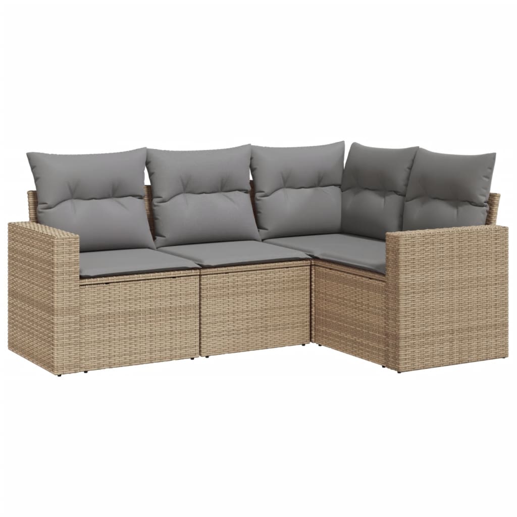 Set Divano da Giardino 4 pz con Cuscini Beige in Polyrattan | homemem39