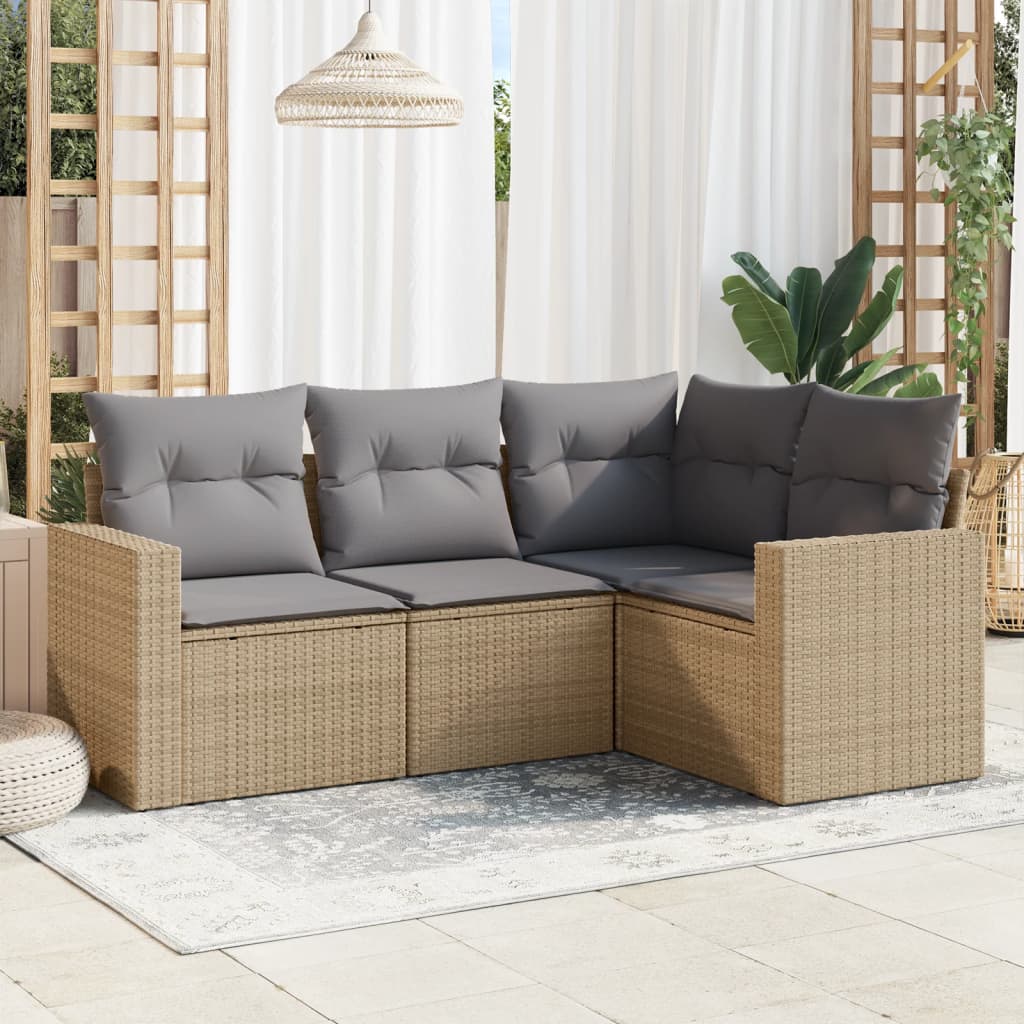 Set Divano da Giardino 4 pz con Cuscini Beige in Polyrattan | homemem39