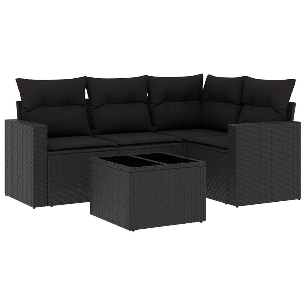 Set Divani da Giardino 5 pz con Cuscini in Polyrattan Nero | homemem39