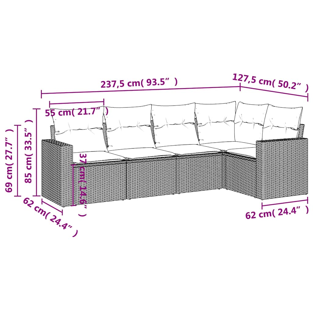 Set Divani da Giardino 5 pz con Cuscini in Polyrattan Nero | homemem39