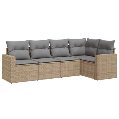 Set Divano da Giardino 5 pz con Cuscini Beige in Polyrattan | homemem39