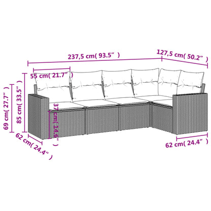 Set Divano da Giardino 5 pz con Cuscini Beige in Polyrattan | homemem39