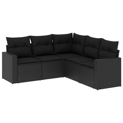 Set Divani da Giardino 5 pz con Cuscini in Polyrattan Nero | homemem39